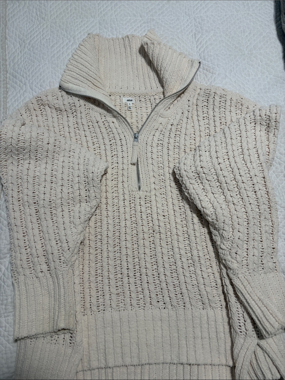 Cream Half-Zip Knit Sweater - women